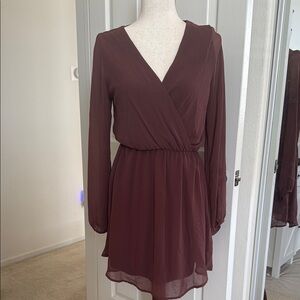 Burgundy Mid Length Wrap Dress